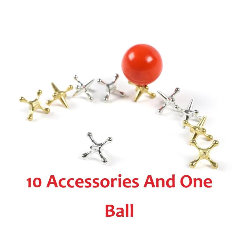 

10 шт. Металлические джеки золотого и серебряного цвета 1 красный резиновый джек Игра Рождественский набор игрушек Играть в джеки Настольная игра Набор костяшек