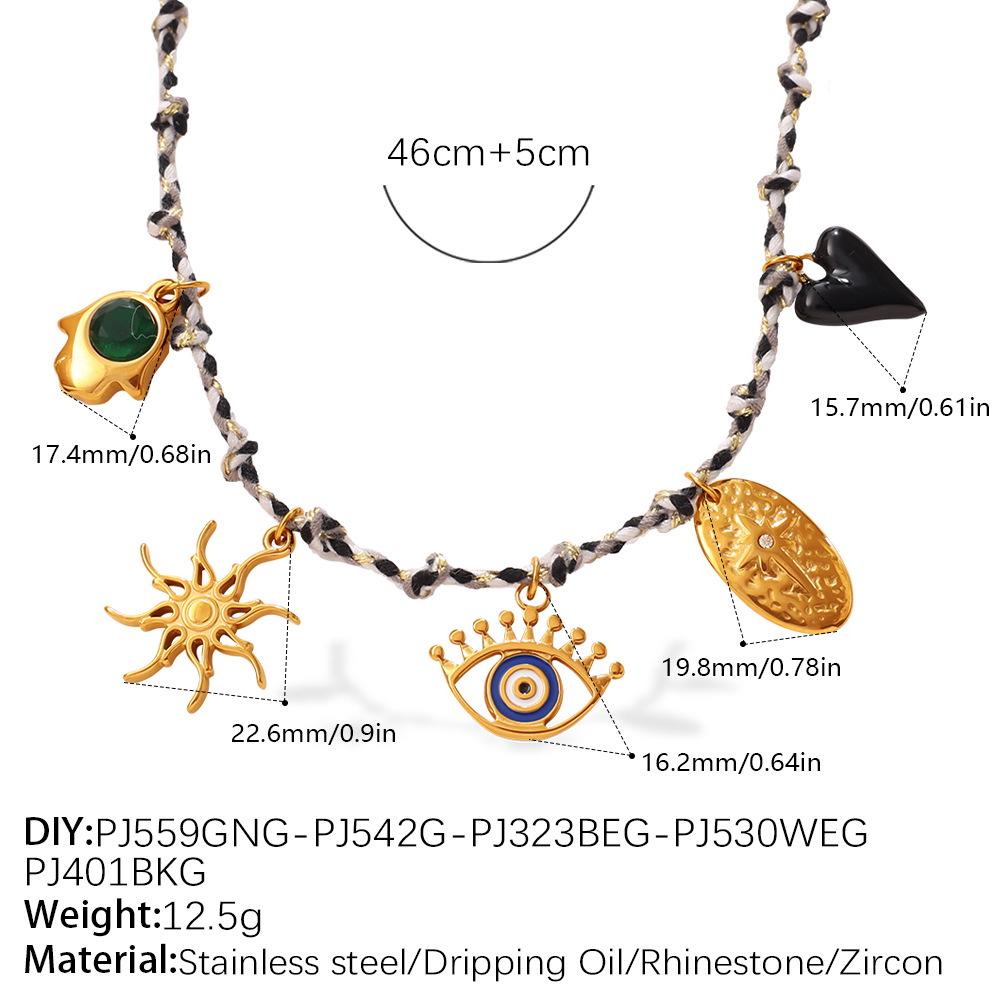 European-American Geometric Woven Rope Jewelry Set: Natural Stone Bracelet & Necklace