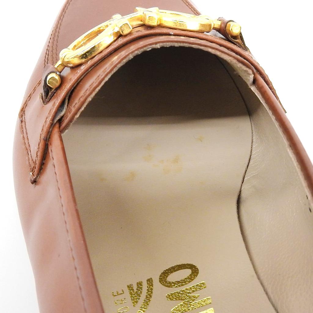 Salvatore Ferragamo Loafers BABS Double Gancini Brown Leather Women 7 33209 Used