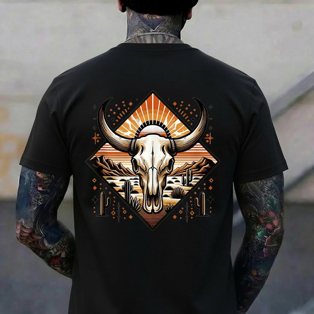 Cow Bull Skull Western Country Desert Longhorn Girls & Women T-Shirt L