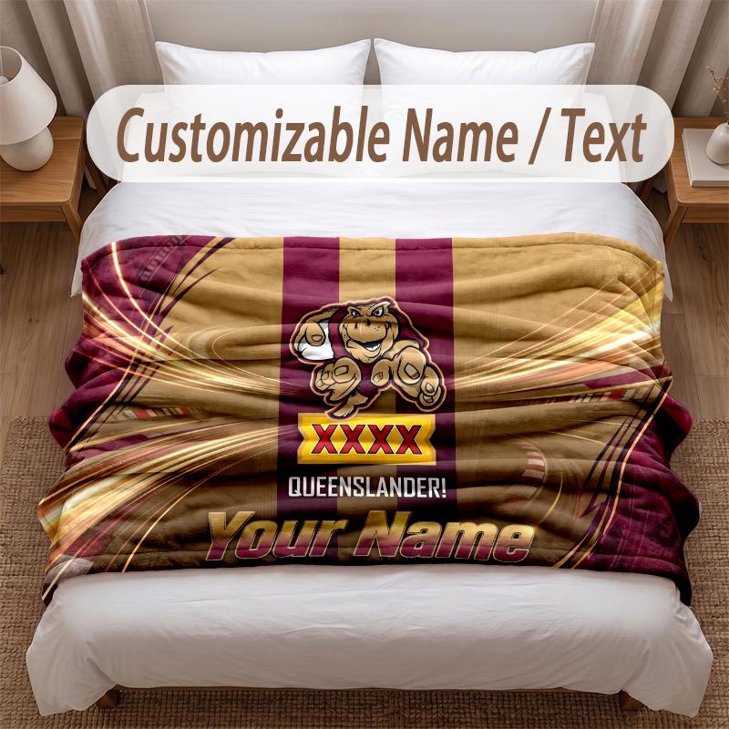 Queensland Maroons Printed Flannel Blanket Custom Name Text Soft Warm Throw For Bedroom Holiday Gift