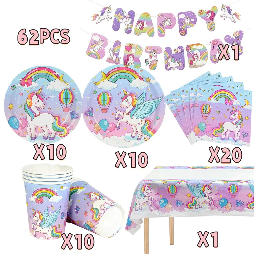 Cartoon Unicorn Birthday Party Decorationa  Unicorn Theme Bleware Paper Plate Cup Tablecloth Birthday Party Decor Supplies