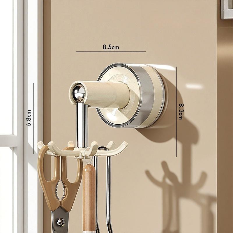 Suction Cup Kitchen Six-prong Hook Seamless No-drilling Rotating Wall-mounted Storage Rack for Pots, Spoons and Kitchenware
