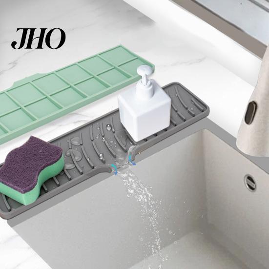 Raised Edge Dish Drainer Silicone Drain Pad Faucet Mat Anti-Slip Quick Drying Soap Food-grade Sink Spill-Proof Countertop Protector Kitchen