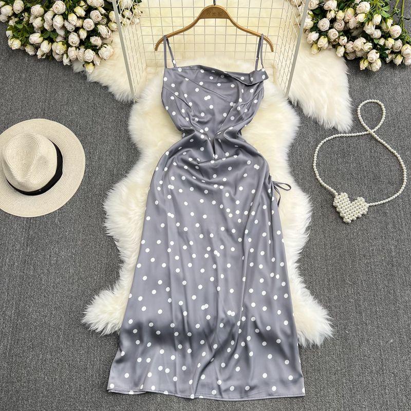 

Seaside Holiday Fashion Sleeveless A- line Polka Dot Camisole Gray One size