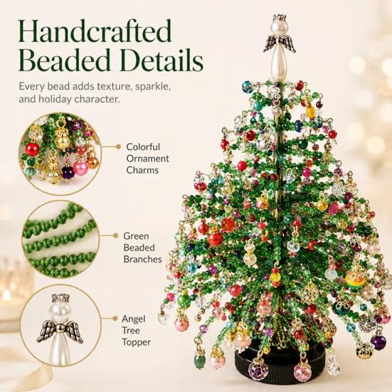 Plastic Beads for Crafts DIY Beaded Christmas Tree Kit, Handmade with LED Lights, Party Crafting Props Holiday Craft Project, Bead Kit Adults,