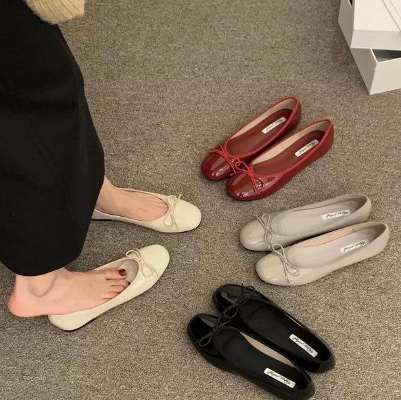 Spring Butterfly-knot Women Ballet Flats Shallow Slip On Casual Soft Sole Women's Leather Shoes 2025