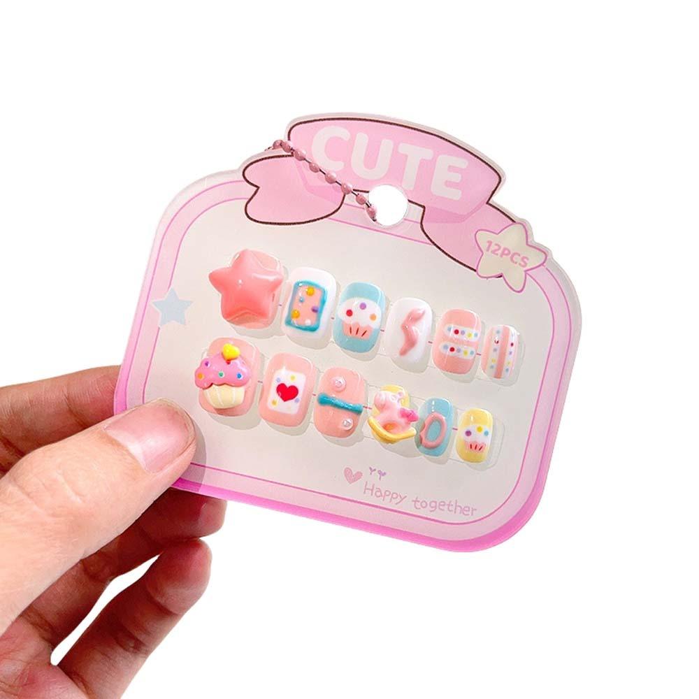 

Цветочный бантик Детские накладные ногти Короткие квадратные Мультяшные аксессуары для ногтей Студент StyleG