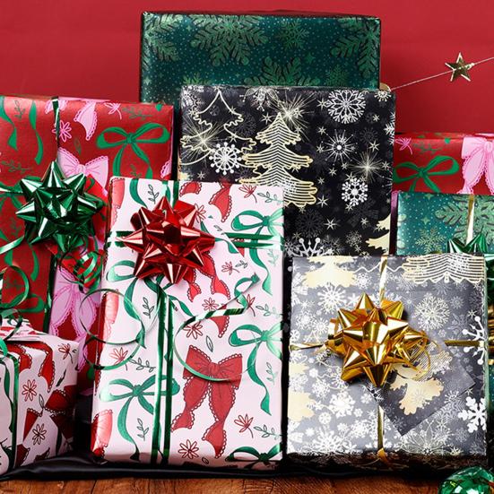 Christmas Wrapping Paper Roll 17 Inch x 120 Inch Snowflake Bow Jumbo Roll Vintage Holiday Gift Wrap for Christmas Parties Supplies