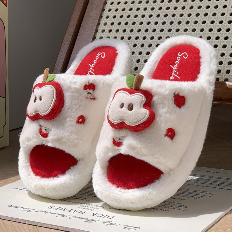 Apple Cotton Slippers Autumn and Winter Home Non-slip Season Indoor Couple Cotton Mop Warm Home Fluffy Slippers