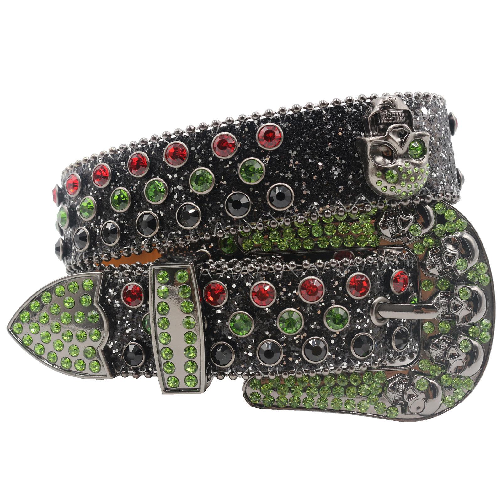 

Большая голова черепа с бриллиантовым ремнем для мужчин и женщин, ремень с заклепками из акрилового кристалла с бриллиантами 125cm