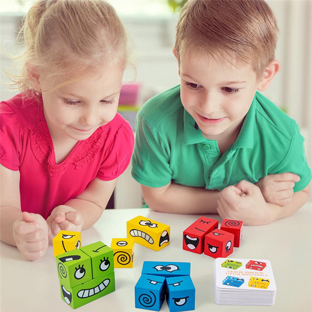 Funny EXpression Puzzle Colorful Building Blocks Educational Montessori Toys