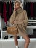 Women's 2026 Fall Winter New Arrival High Neck Long Sleeve Knit Long Cardigan Sweater Top, Casual Loose Warm Pullover Blouse