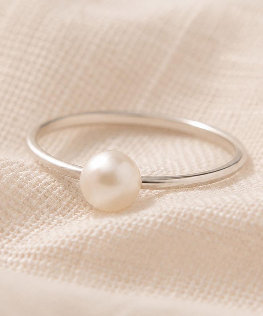 Helene Jewelry 925 Silver Freshwater 6Mm Pearl Miss Ring Silver Thread Ring (Type D)