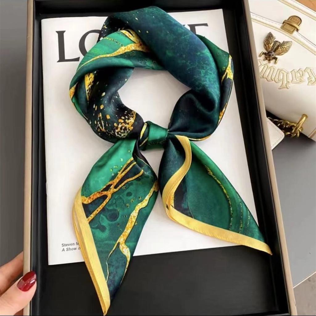 Luxury Satin Print Silk Scarf Square Women Streamer Neck Scarves Wrap Head Kerchief Beach Hair Band For Woman Bandana Summer