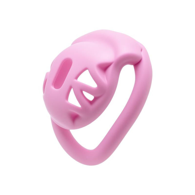 Pink Small ABS Plastic Hollow Male Chastity Cage Penis Lock with 4 Size Curved Ring Sex Toys