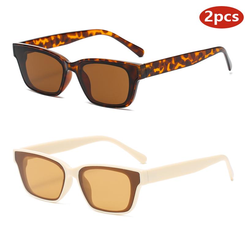 2pcs Fashion Small Frame Cat Eye Sunglasses Women Multi Color Rectangle Sun Glasses Vintage Casual Style UV400 Outdoor Oculos