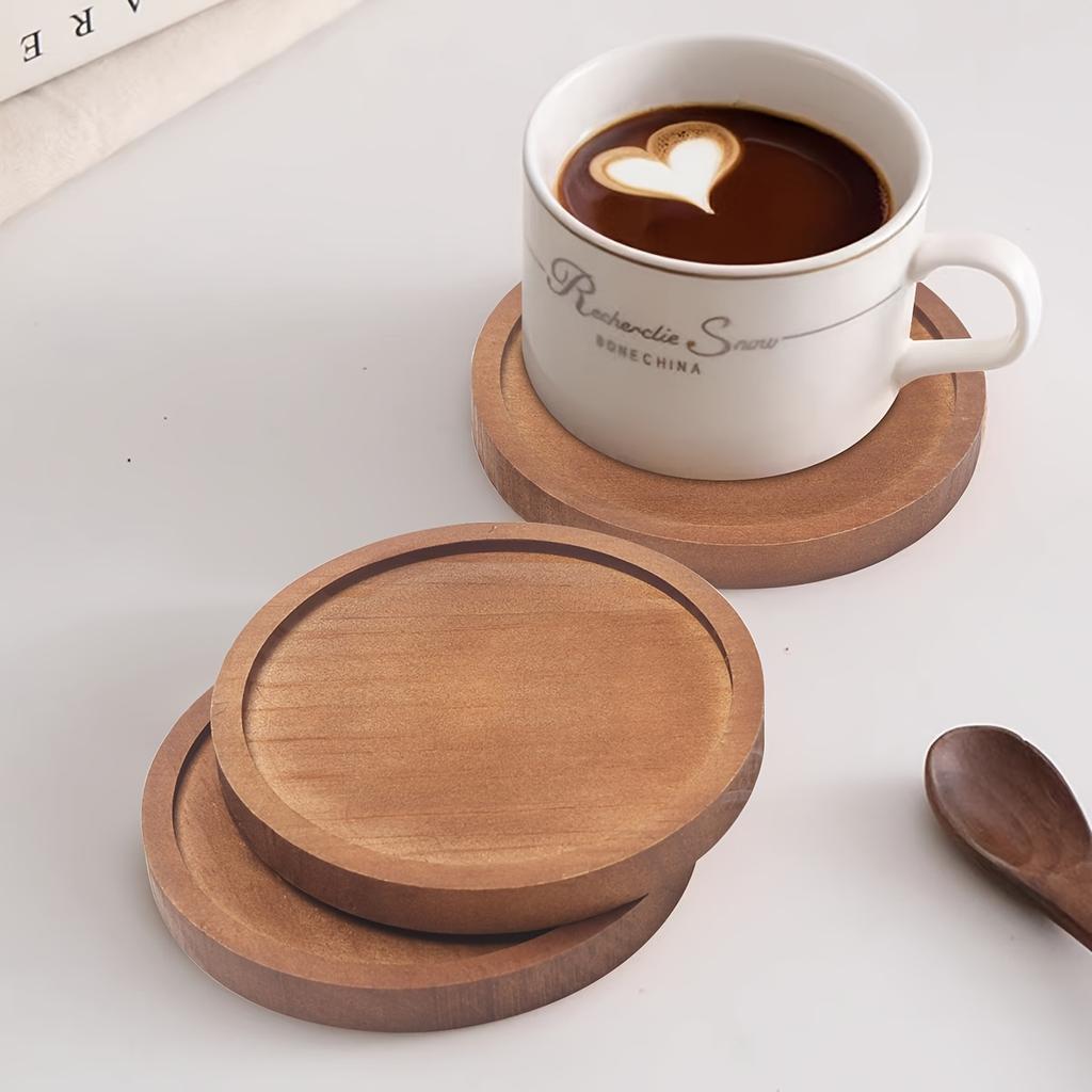 5 Natural Wooden Beverage Coaster Sets (with Coaster Holder) - A Modern Countryside Coffee Table Decoration for Home and Office Use