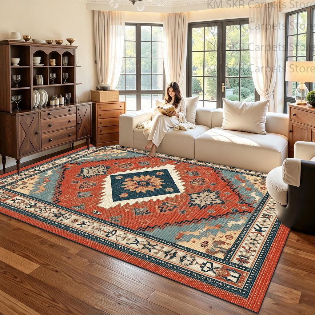 Persian Classic Retro Style Parlor Red Carpet Big Size Antiskid Washable Dining Room Seat Mat Soft Fluffy Bedroom Decoration Rug