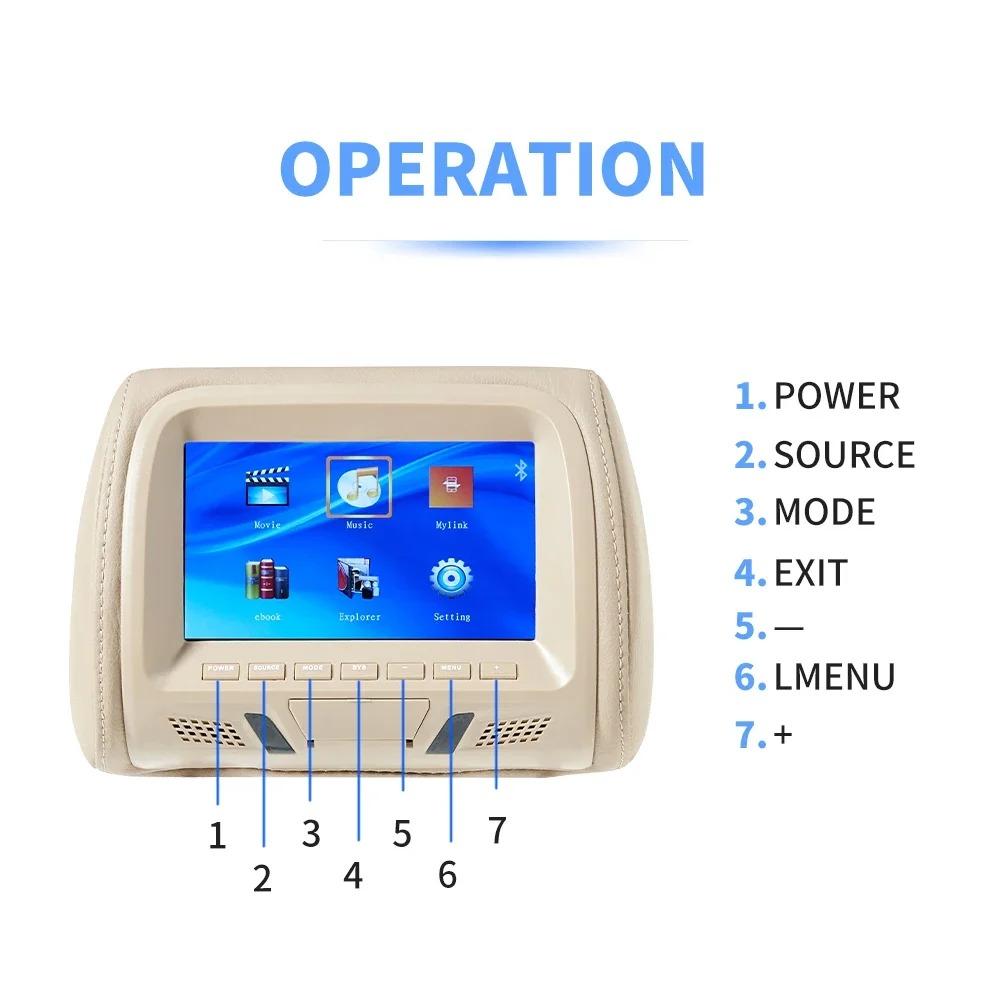 TOYOUSONIC Auto-Kopfstützenmonitor, universell, 7 Zoll, LED-Bildschirm, Multimedia-MP5-Player, Kissen, unterstützt USB/SD-Eingang, FM/Lautsprecher/Kamera