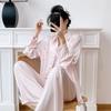 1011 new pajamas women's spring and autumn ice silk long-sleeved large-size suit summer solid color high-end wide-leg pants loungewear