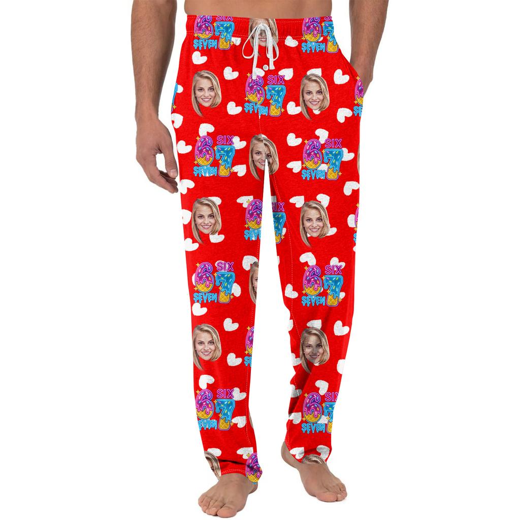 Men's Casual Home DIY Custom Pajamas Pocket Drawstring Design Casual Trousers