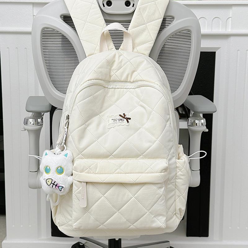 Schoolbag Large Capacity Rhombus Backpack Fashion Japanese Solid Color Casual Fashion Commuter Backpack Girl Student School Bag