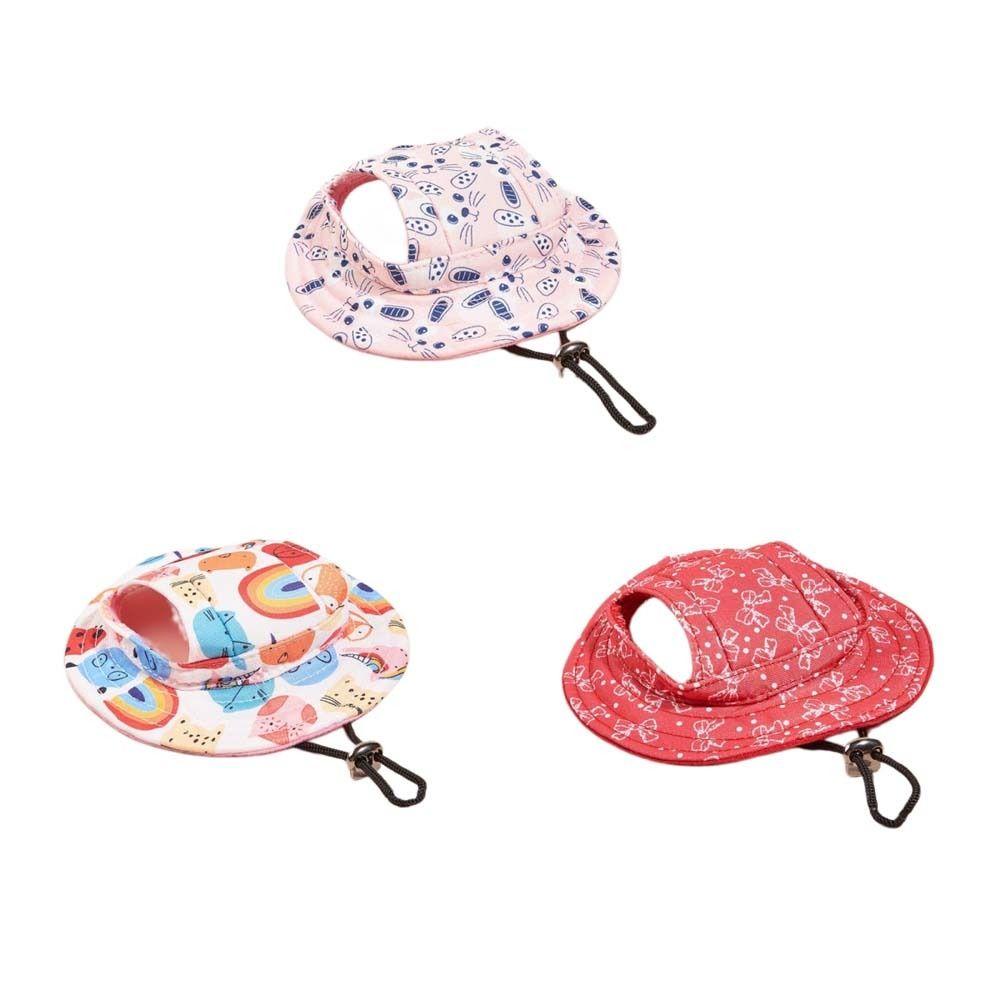 Cartoon Animal Dog Fisherman Hat Red Bow Breathable Dog Sunscreen Hat Adjustable Comfortable Pet Baseball Cap Outdoor Travel