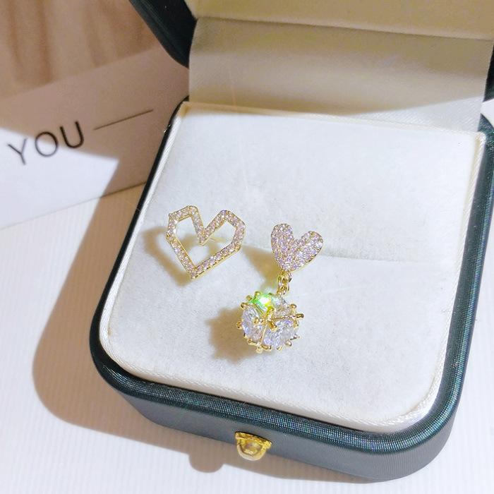 Temperament Asymmetric Zircon Earrings Love Earrings Designer Earrings Girl Earrings