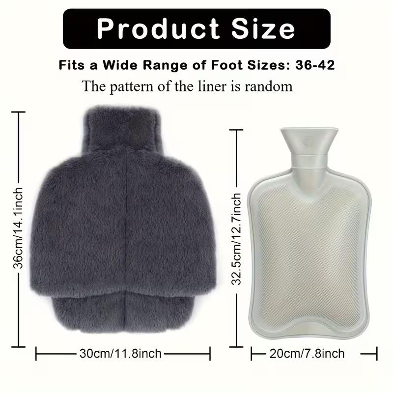 WTEMPO Autumn Winter Large Hot Water Bag with Plush Cover Super Soft Multi-Use for Feet & Hands Warmth Bag Non-Electric