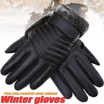 Winterhandschuhe aus PU-Leder für Herren, zum Reiten, mit Samtpolsterung, winddicht, wasserdicht, Touchscreen-Handschuhe, weiches Samtfutter, warme Handschuhe