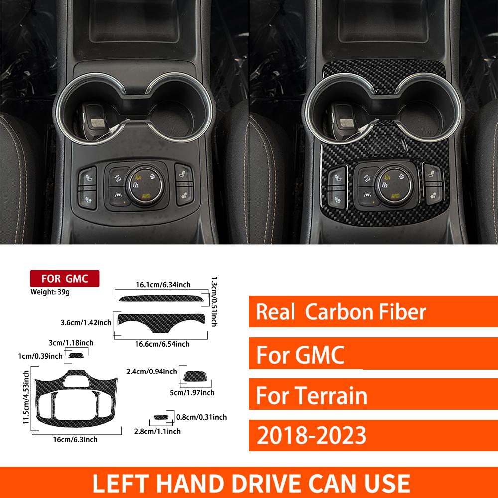 For GMC Terrain 2018- Real Carbon Fiber Stickers Centre console cup holder panel Cover Car Accessories Interior decorative