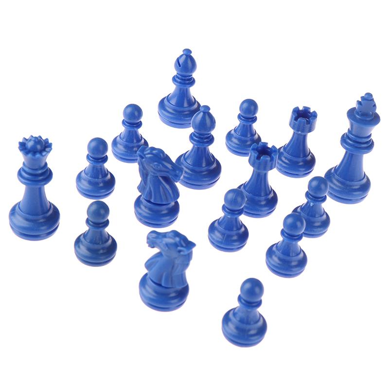 1Sada 32 ks Šachová sada Plastový PS materiál Modrá a bílá Středověké šachové hry pro dospělé Cestovní šachové figurky Hry Dětské hračky