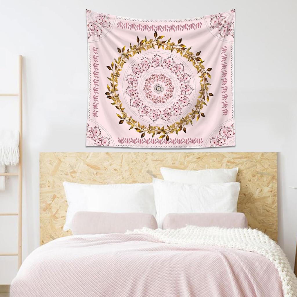 Floral Bohemian Tapestry for Bedroom & Living Room - Pink Mandala Wall Hanging - 38x28 inch