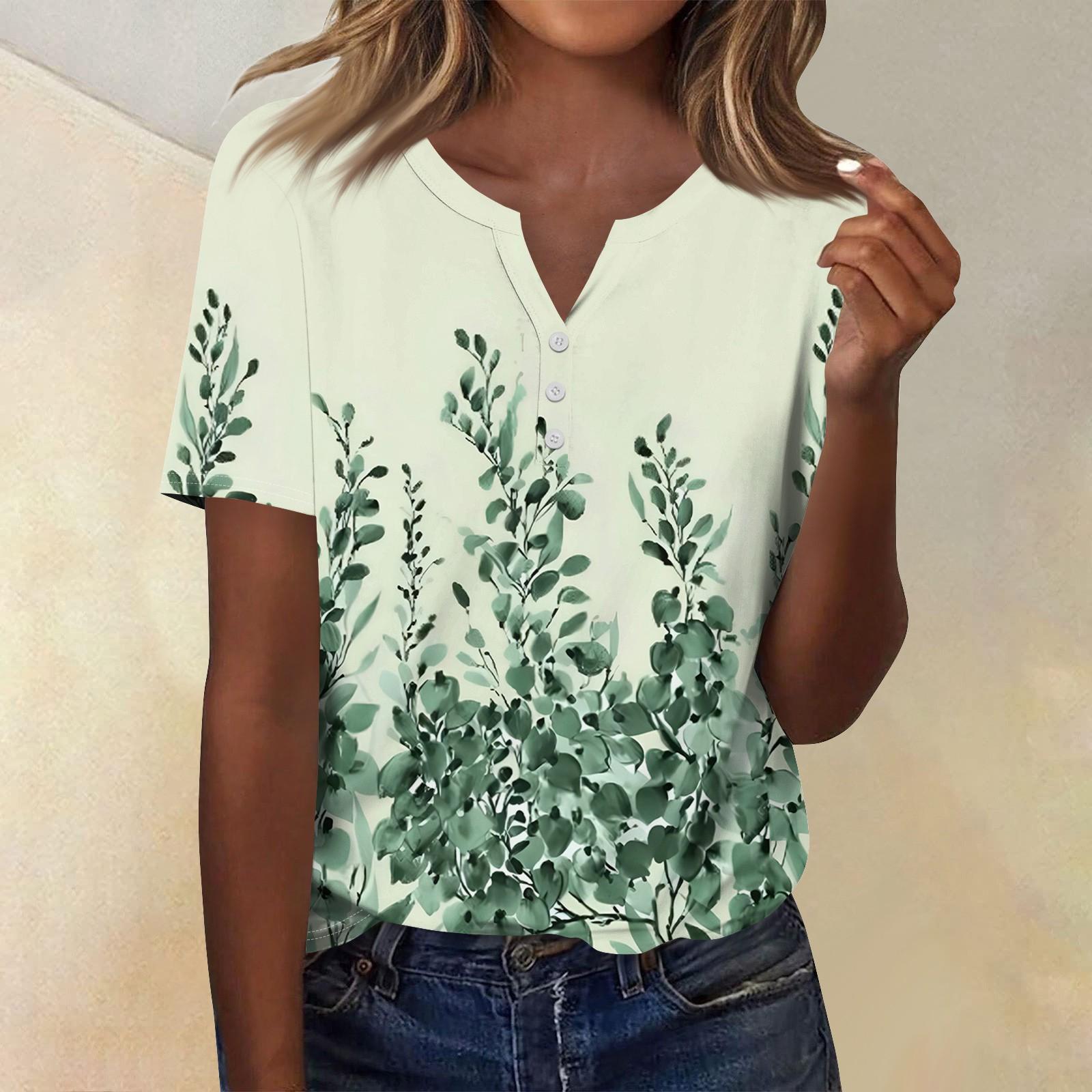 

Женская мода повседневный топ с коротким рукавом и цветочным принтом L бежевый