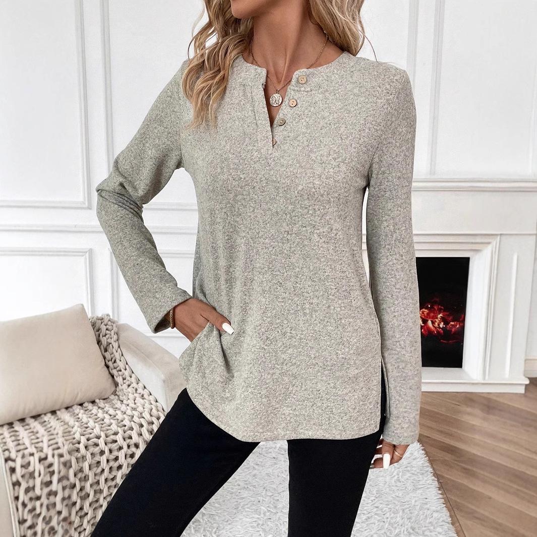 

Европейская и американская женская футболка с воротником на пуговицах для весны/осени Small серый