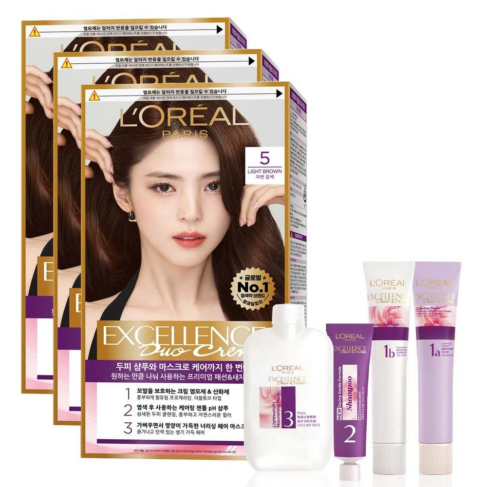 

Крем-краска для волос L Oréal Paris Excellence Duo, нет. 5 Светло-коричневый, 3 шт.