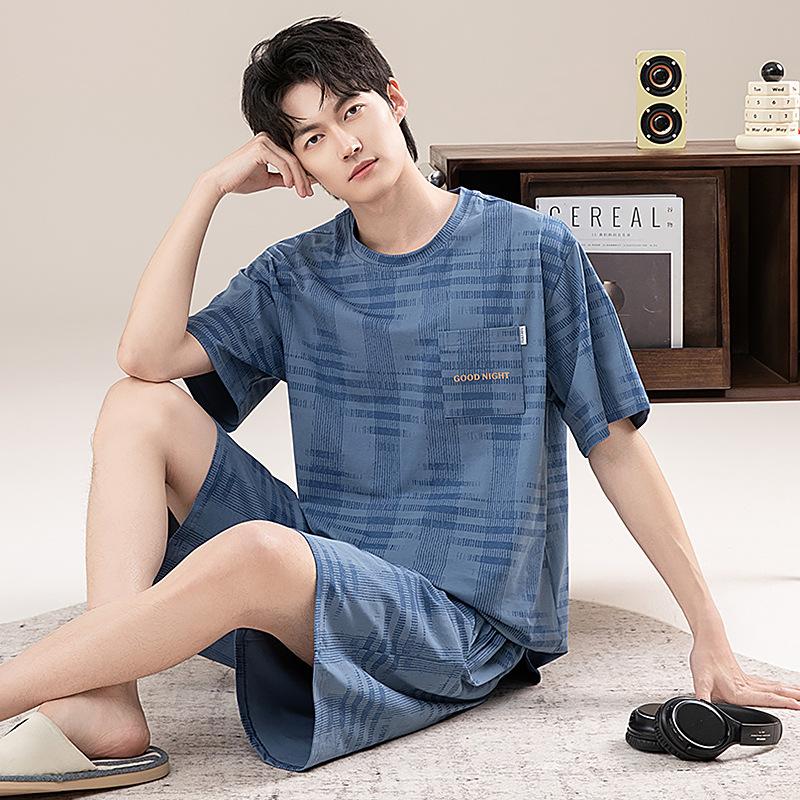 Men's pajamas summer cotton short-sleeved shorts summer thin casual large-size college student loungewear men's suit