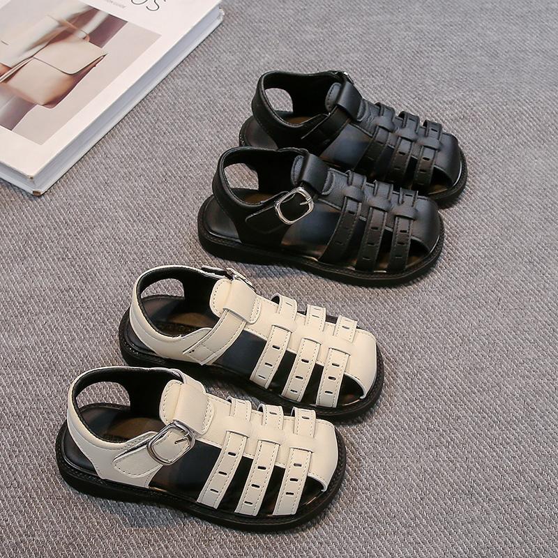 Kids Beach Shoes Soild Color Versatile Children Sandals Hollowed-out Hook&loop 2025 Summer New Boys Girls Casual Shoes Non-slip