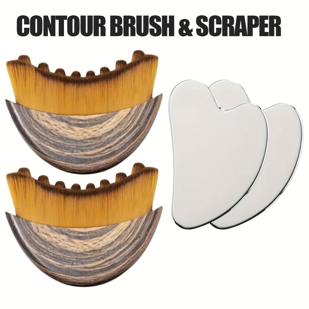 1/4 Pieces Contour Brush Scraping Board Set Women's Lymphatic Contour Facial Brush Stainless Steel Scraping Board