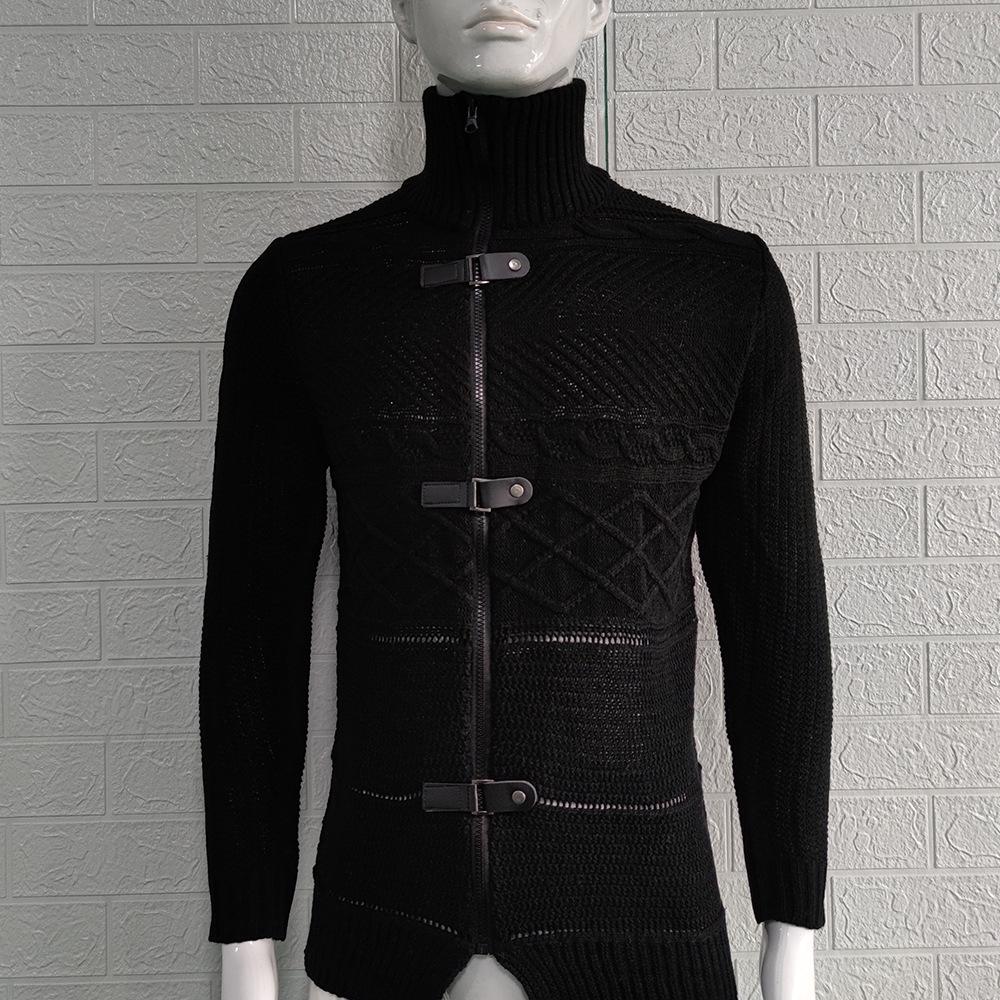 2025 Autumn/Winter Men's Thick High-Neck Leather Buckle Knitted Sweater