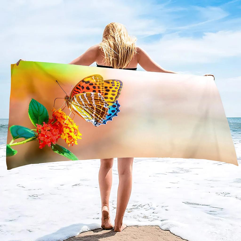 Butterfly Beach Towel Soft Floral Beach Blanket Absorbent Quick Dry Bath Towels Pool Travel Beach Towels for Adults Swim Cover