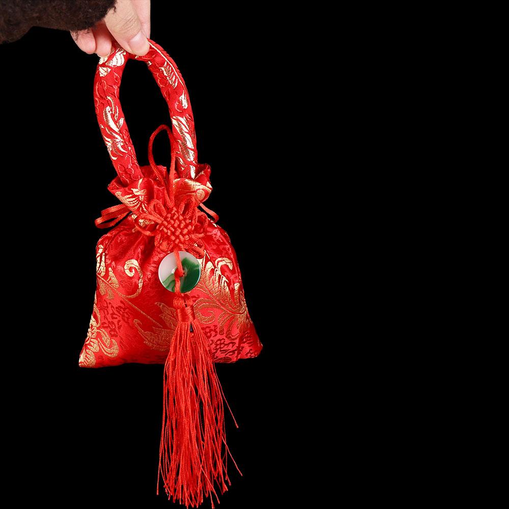 Wrist Bag Canvas Flower Drawstring Bag Chinese Style New Year Bucket Bag Festive Sugar Bag Party