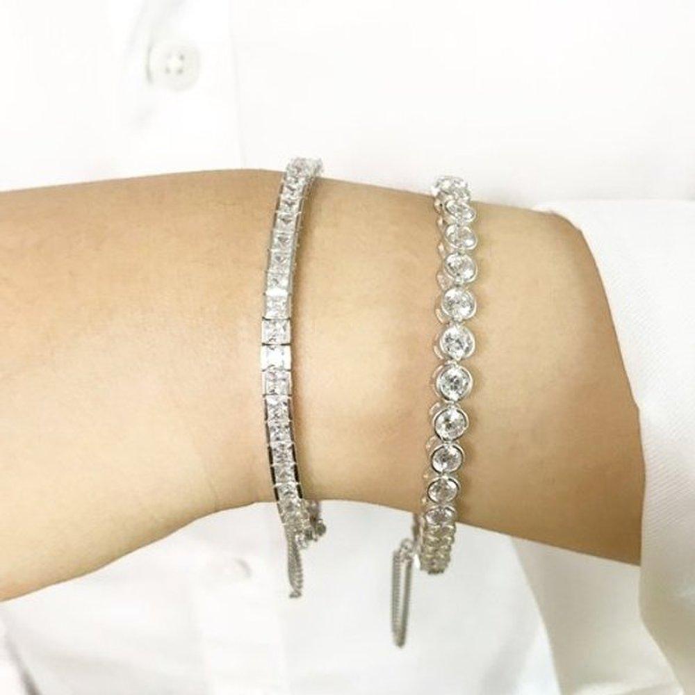 Round 6mm Tennis Cubic Silver Bracelet Thick Circular 925 Sterling Silver High Quality