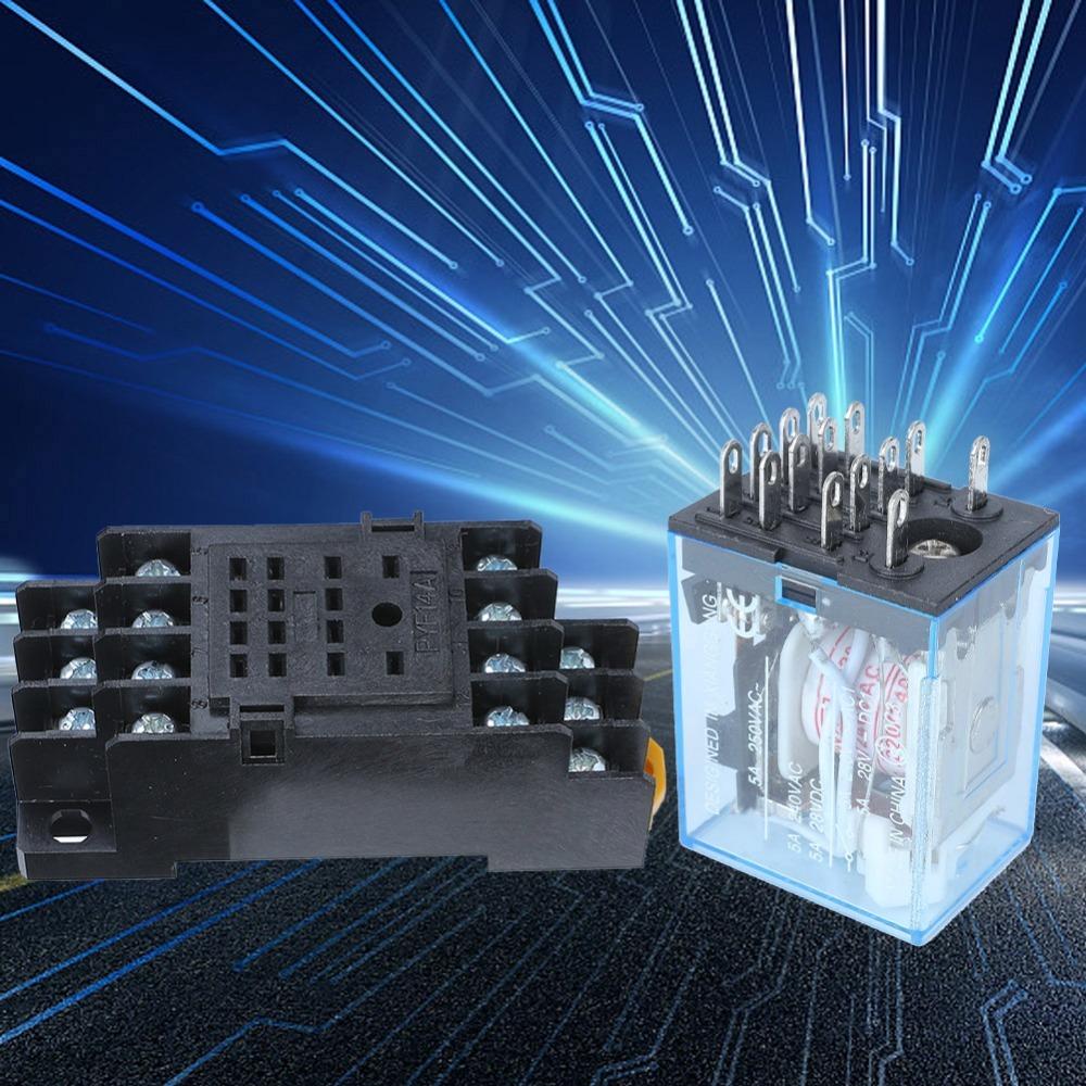 Power Control MY4NJ HH54P MY4NJ Relay with Base 14Pin Small Relay 5A DC12V DC24V AC220V 14Pins Relay DIN Rail Mounting