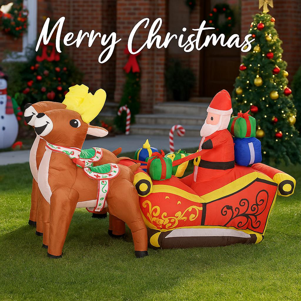 8.2FT Inflatable Toy Santa Sleigh Reindeer Gift Bag Xmas Yard Lawn Party Decoration LED Lit Christmas Home Supplies Ornament