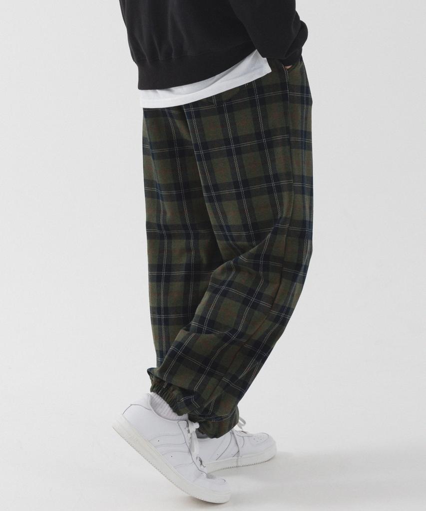PIANER Tartan Check Wide Jogger Pants (Khaki)