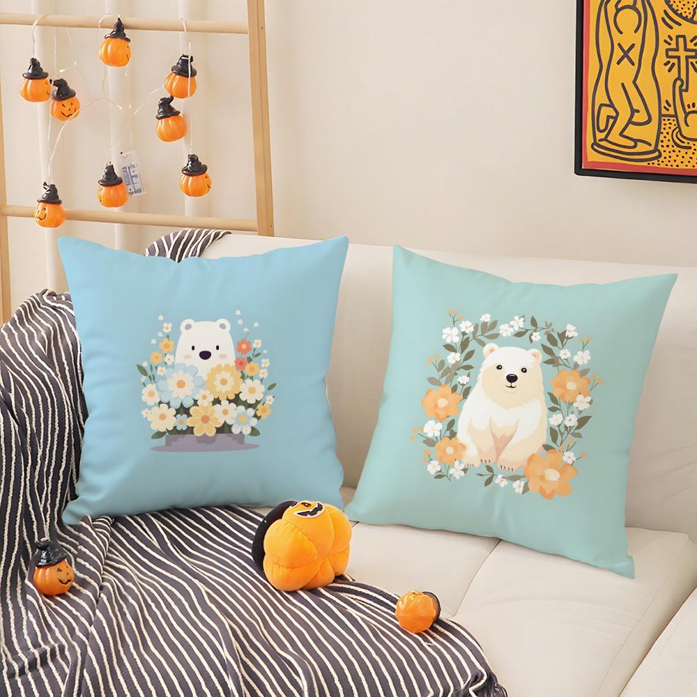 Cute Cartoon White Bear Outfit Pillow Case Pattern Printed Pillowcase for Living Room Sofa Cushion Cover & Bedroom Decor