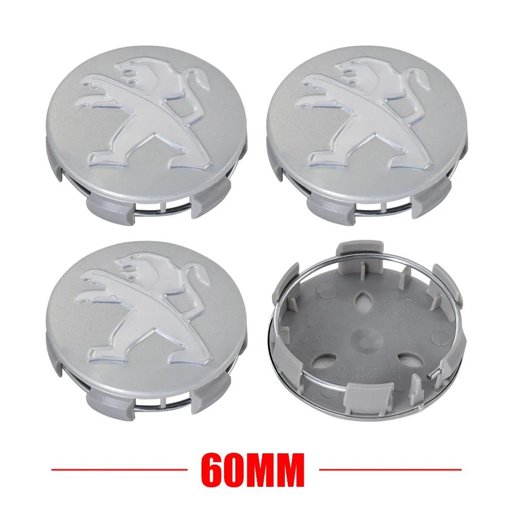 For Peugeot 208 3008 107 308 2008 207 508 607 301 106 406 407 60mm Car Wheel Hub Caps Auto Emblem Tire Center Cover Badge Decor