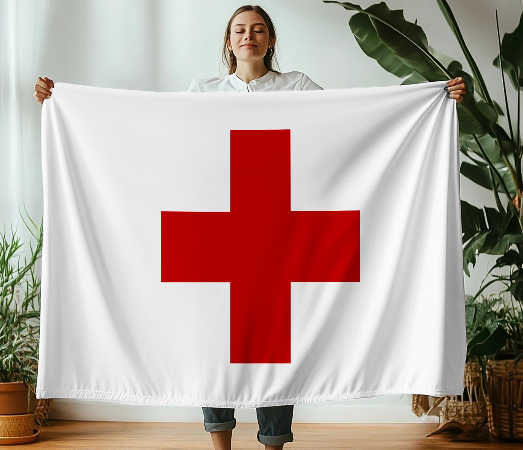 

130×150cmIn Red Cross Printed Thin blanket Camping Throw Bed Sofa Office Air Conditioning Soft Leisure Blankets 75x90cm
